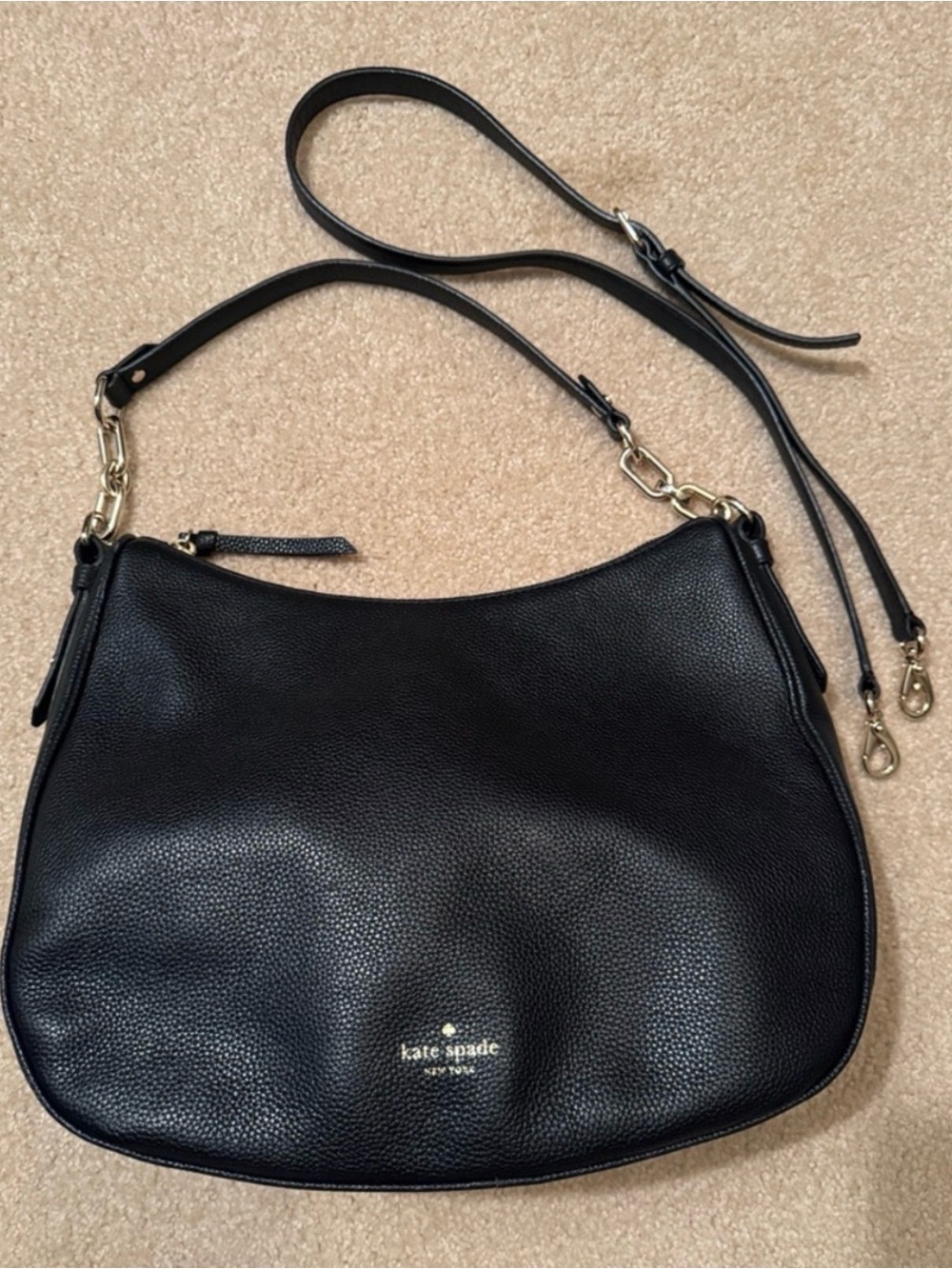 kate spade Black Pebbled Leather Crossbody with Gold Hardware